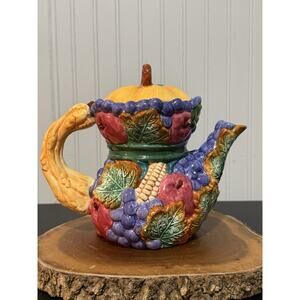 Vintage Cracker Barrel Harvest Teapot Fruit Pumpkin Fall Decor Cottagecore